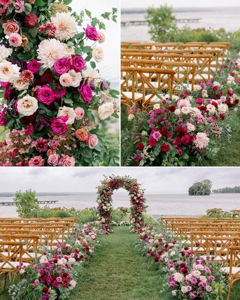 The weather did little to dampen Anna and Jake’s stunning wedding! I loved capturing all the details of the day. According to their planner, they tried to create a bold garden tea party. Their striking fall color palette was inspired by jewel tones, Anna’s love of gardening, and the couple’s time in Ireland and Boston. Deep purples balanced with light mauve and blush tones, accented with Emerald green, teal, and blueberry gave their distinct color palette complexity and texture. Refined a... Green And Magenta Wedding, Jewel Tone Spring Wedding, Jewel Toned Beach Wedding, Magenta Emerald Wedding, Jewel Tone Color Palette Wedding, Dark Teal And Magenta Wedding, Muted Jewel Tones Color Palettes Wedding, Wedding Arch Jewel Tone, Jewel Tone Wedding Theme