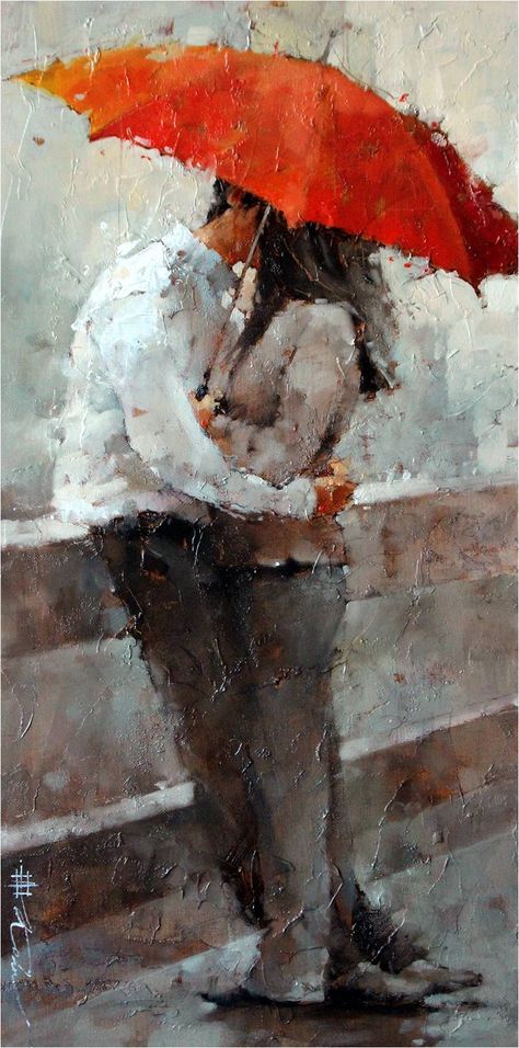 Andre Kohn Painting, Andre Kohn Art, Andre Kohn Fine Art, Andre Kohn, Romantic Paintings, Umbrella Art, Romance Art, The Kiss, Romantic Art