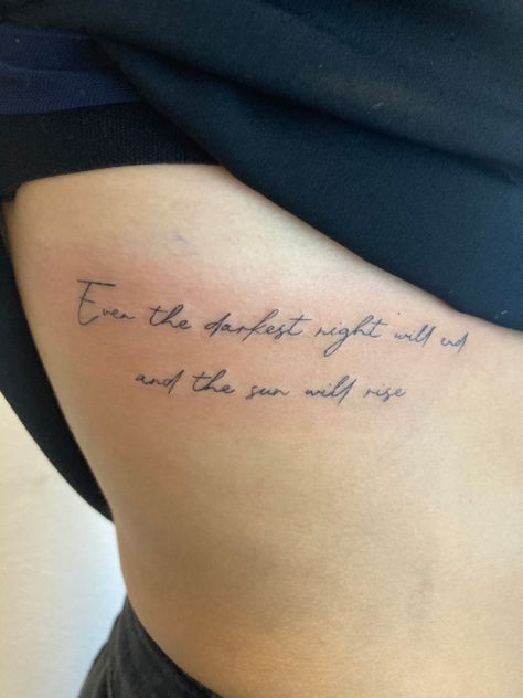 Meaningful quote tattoo Back Thigh Tattoo, Rib Tattoos For Women Quotes, Rib Tattoos Words, Rib Tattoo Quotes, Tattoo Rib, Thigh Tattoo Quotes, Rib Tattoos For Women, Verse Tattoos, Ribcage Tattoo