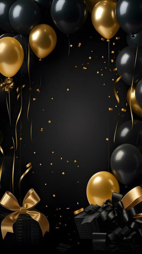 Background For Birthday Flyer, Party Invite Background, Black Birthday Background, Birthday Invitations Black And Gold, Birthday Flyer Design Background, Black And Gold Template, Birthday Wallpaper Backgrounds, Birthday Balloons Background, Black Gold Invitation