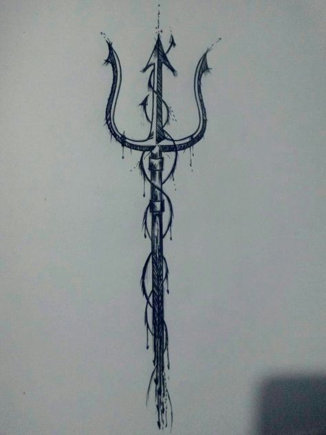 Letters And Numbers Tattoo, Poseidon Tattoo Trident, Trident With Lightning Tattoo, Forearm Tattoos Linework, Poseidon Trident Drawing, Poseidon Tattoo Ideas, Guy Best Friend Tattoos Matching, Poseidons Trident Tattoo, Trident Back Tattoo