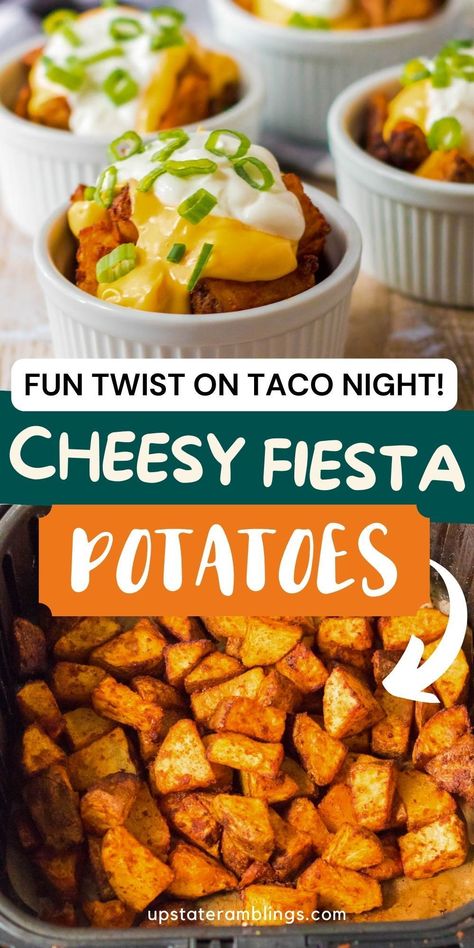 Cheesy Fiesta Potatoes Taco Tuesday Meal Ideas, Taco Movie Night, Taco Night Party Ideas, Fun Taco Night Ideas, Twist On Taco Night, Sides To Go With Tacos Simple, Taco Dinner Party Ideas, Pork Taco Side Dishes, Side For Tacos Night