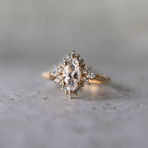 Vintage Marquise Engagement Ring, Pretty Engagement Rings, Marquise Cut Engagement Ring, Starburst Design, Marquise Diamond Ring, Cute Engagement Rings, Future Engagement Rings, Engagement Rings Marquise, Dream Engagement Rings