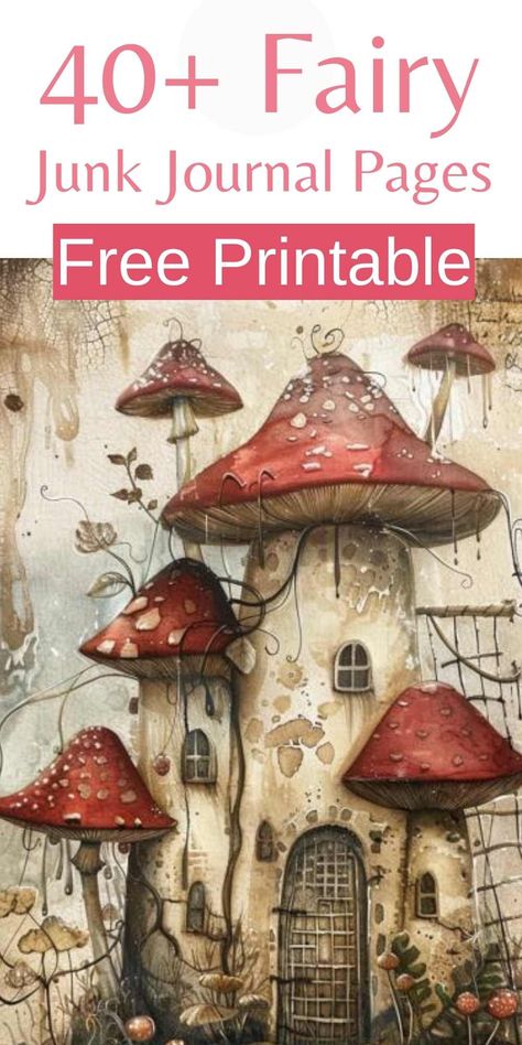 Paper Templates Free Printable Crafts, Junk Journal Printables Free, Free Vintage Printables Ephemera, Junk Journal Ideas Free Printable, Free Printable Journal Pages, Fairy Diy Crafts, Mushroom Journal, Fairy Junk Journal, Journal Printables Free