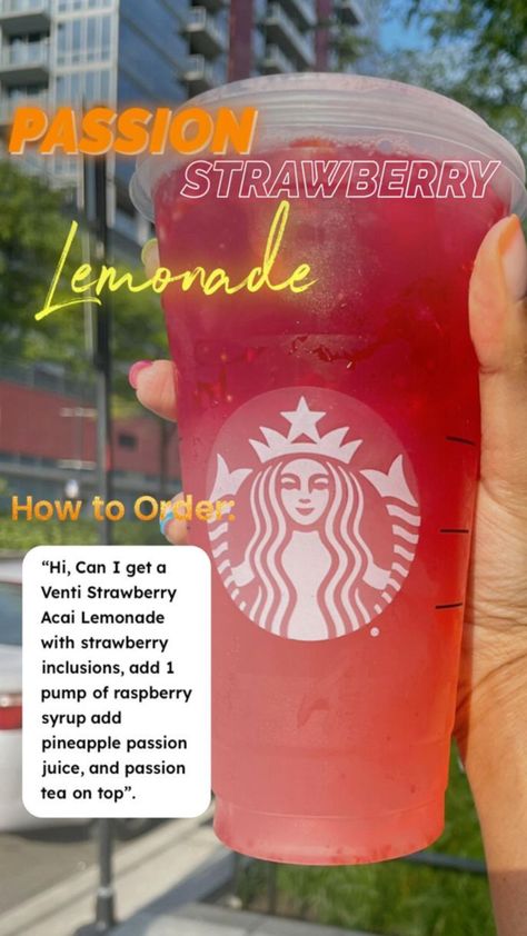 Starbucks Drinks Mango Dragonfruit, Starbucks Drinks Mango, Strawberry Lemonade Starbucks, Lemonade Refresher Starbucks, Passion Juice, Strawberry Acai Lemonade, Mango Dragonfruit Lemonade, Acai Lemonade, Dragonfruit Lemonade