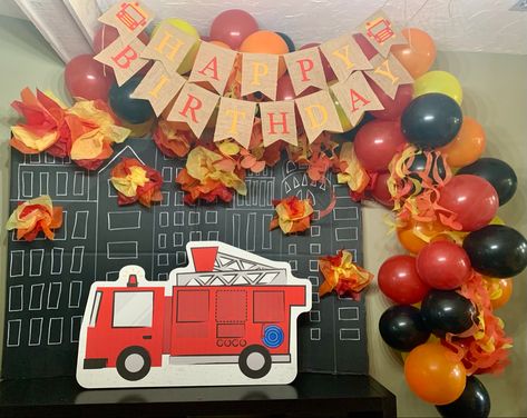 Party backdrop Fire Truck Party, Truck Party, Party Backdrop, Fire Truck, Backdrops For Parties, Fire Trucks, Birthday Cake, Sound, Cake