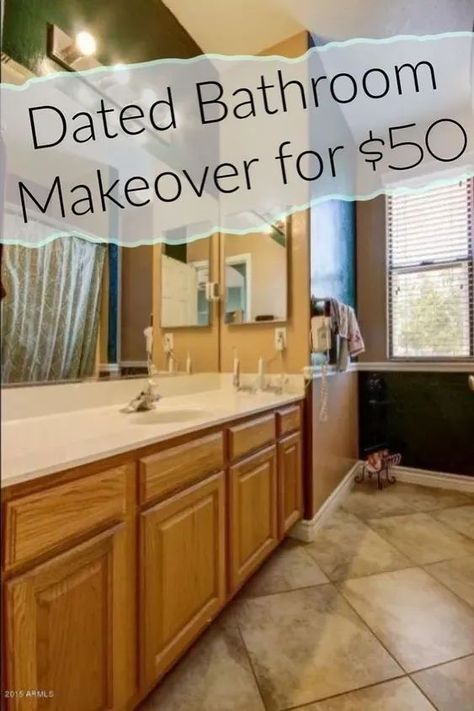 Transform your bathroom on a budget with this incredible $50 makeover! Discover this DIY bathroom vanity makeover before and after ideas on a budget. Elevate your bathroom's style with affordable updates. #BathroomMakeover #BudgetDecor #DIYHome #AffordableRenovation #PinterestIdeas #HomeImprovement #SmallBathroomIdeas #HometalkDIY Old Bathroom Budget Makeover, Bathroom Vanity Cover Up, How To Update A Bathroom On A Budget, Budget Remodeling Ideas, Quick Bathroom Makeover Diy, Bathroom Diy Remodel Budget, Raise Bathroom Vanity Height Diy, Low Budget Bathroom Remodel, Modern Bathroom Ideas On A Budget