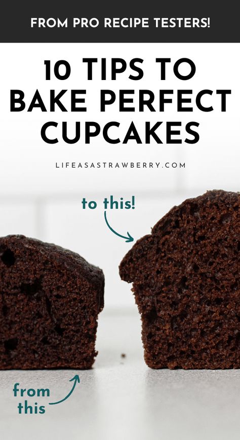 Ready to level up your homemade cupcake game? We're sharing ten of our best tips to make bakery quality cupcakes at home - no matter what recipe you're using or how much experience you have! We took our biggest lessons from more than a decade as caterers and professional recipe testers and distilled it all into this easy to use guide. With detailed, side by side photos that show you exactly how different variables - from ingredients to equipment and beyond - affect your cupcake recipes! Professional Cupcakes, Basic Cupcake Recipe, Big Cupcake, Fun Cupcake Recipes, Cupcakes Recipes, Large Cupcake, Homemade Cupcakes, How To Make Cupcakes, Cooking Tutorials