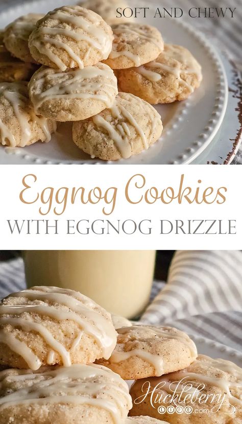 Deliciously soft cookies with rich eggnog and warm nutmeg with a deliciously sweet eggnog glaze. These are simple to make and a real crowd-pleaser. Eggnog Christmas Cookies, Eggnog Cookies Christmas, Eggnog Shortbread Cookies, Eggnog Meltaway Cookies, Eggnog Sugar Cookies, Eggnog Cookies Recipe, Egg Nog Cookies, Egg Nog Cookies Recipe, Eggnog Glaze