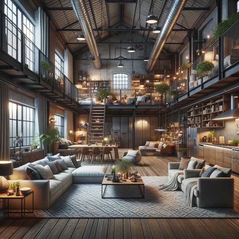 Who said a warehouse couldn’t be cosy? 😍 #cosy #warehouse #cosywarehouse Warehouse Style Apartment, Warehouse Living Open Concept, Aesthetic Warehouse, Warehouse Coffee Shop, Two Story Warehouse, Warehouse Layout Floor Plans, Warehouse Home Converted, Small Warehouse Design, Industrial Loft Apartment Warehouse Living