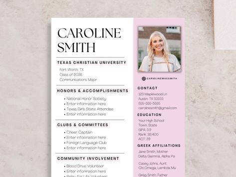 Cute Sorority Resume and Cover Letter, Sorority Resume Template with Photo and Cover Letter, Customizable Sorority Rush Resume Template by CaymansDesigns on Etsy Rush Resume, Recruitment Resume, Sorority Resume, Unique Resume, National Honor Society, Resume And Cover Letter, Sorority Rush, Community Involvement, Sorority Recruitment