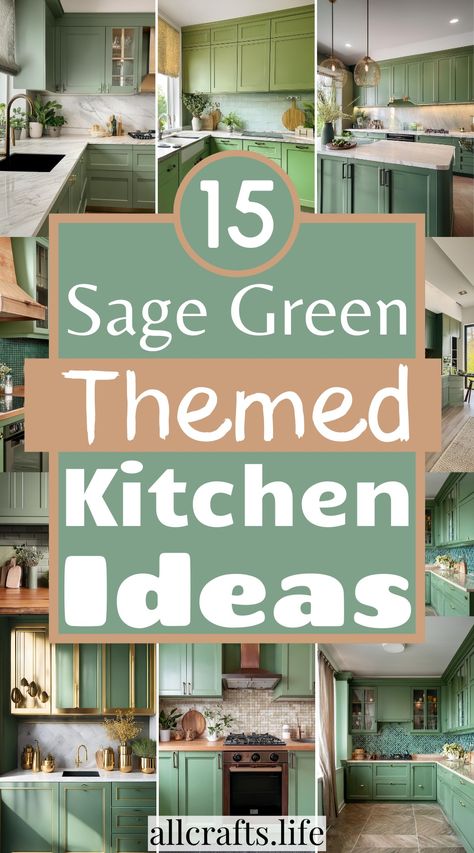 15 Best Sage Green-Themed Kitchen Ideas Kitchen Light Green Walls, Kitchen Colour Theme Ideas, Tiles To Match Sage Green Kitchen, Green Theme Kitchen Ideas, Blue Or Green Kitchen Cabinets, Green Kitchen Ideas Farmhouse, Sage Green Kitchen Inspiration, Sage Kitchen Decor Ideas, Burnt Orange And Green Kitchen