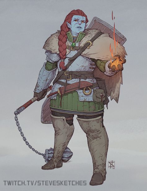 Merchant Character Design, Merchant Character, Half Orc Paladin, Orc Paladin, Half Orc, Zelda Art, Character Sketches, Fantasy Clothing, Fantasy Artwork