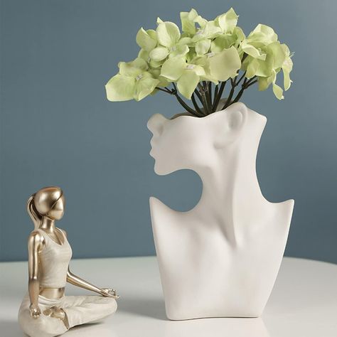 Ceramic Vase, White, Aesthetic Flower Vase, Decorative Body Vase, Table Vase for Pampas Grass Flowers, Human Body Shape, Boho Decorative Vase for Gift, Table Decoration, Living Room, Office, Home Decor 21.5 cm (Without Flowers) Modern Body Art, Human Body Shape, Nordic Vase, Grass Flower, Flower Vases Decoration, Decorated Flower Pots, Indoor Plant Pots, Keramik Vase, Table Vases