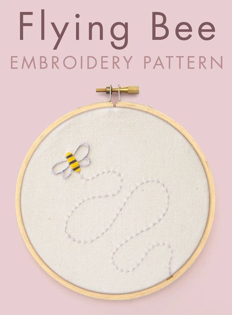 Embroidery Pattern: Flying Bee – Bee's Knees Industries Bee Embroidery Design, Flying Bee, Hand Embroidery Patterns Free, Bee Embroidery, Embroidery Stitches Tutorial, Hand Embroidery Projects, Baby Embroidery, Embroidery On Clothes, Cute Embroidery