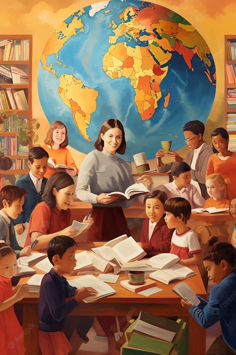 Book World Illustration, Students Learning Photography, Poster About Reading Books, Teacher Images Teaching, Teacher Teaching Drawing, Reading Art Drawing, Poster About Reading, World Teachers Day Poster, Teachers Day Painting