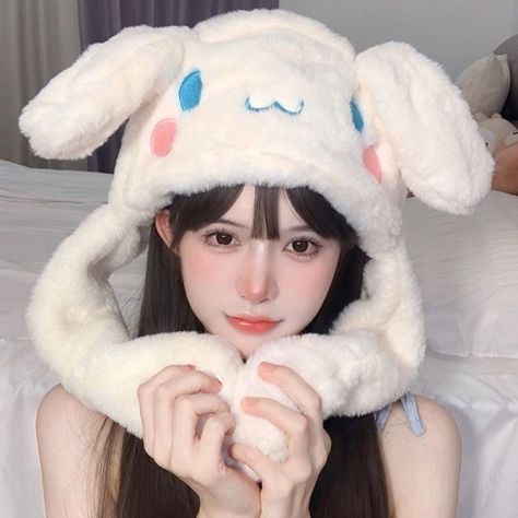 Bunny Hat With Moving Ears, Cinnamonroll Hat, Cinnamoroll Accessories, Bunny Ear Hat, Bunny Cap, Sanrio Clothes, Fluffy Hat, Plush Hat, Cozy Accessories