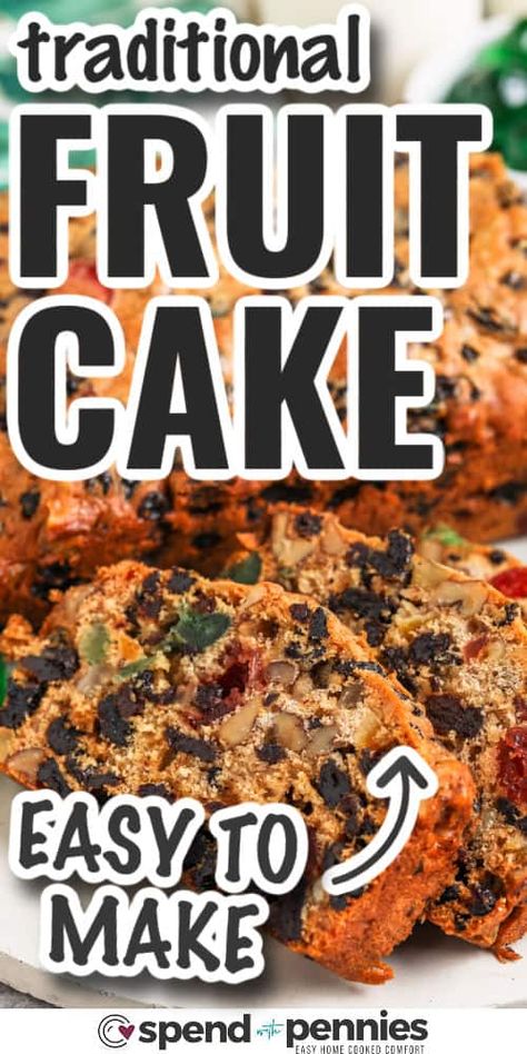 This easy fruit cake recipe makes one of the best Christmas gifts ever! It’s full of chewy nuts, sweet dried fruit, and tangy citrus peel in a dense, spicy batter. Best of all, this cake is a great keeper. It will store for months in the refrigerator, and up to a year in the freezer. Enjoy it all year long with coffee or cocktails. #fruitcake #fruitcakerecipe #christmas #spendwithpennies Best Fruitcake Recipe Christmas Cakes, Old Fashioned Fruit Cake Recipe, Best Fruitcake, Classic Christmas Treats, Fruit Cake Recipe Easy, Fruit Cake Recipe Christmas, Candied Fruits, Fruit Cake Christmas, Christmas Dinner Menu