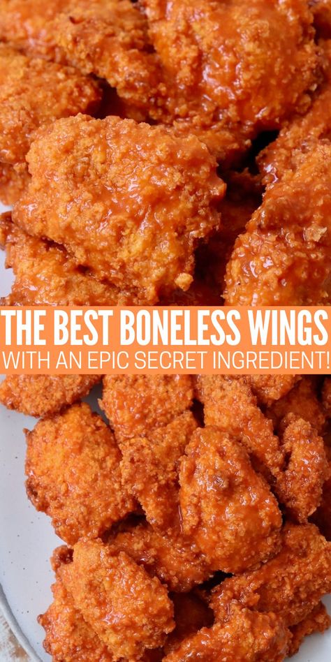 Pizza Hut Boneless Wings Copycat, Copycat Buffalo Wild Wings Boneless, Homemade Wings Fried, How To Make Boneless Chicken Wings, Buffalo Wild Wings Boneless Wing Recipe, Applebees Boneless Wings, Boneless Wings Recipe Air Fryer, Homemade Boneless Wings, Buffalo Wild Wings Recipe