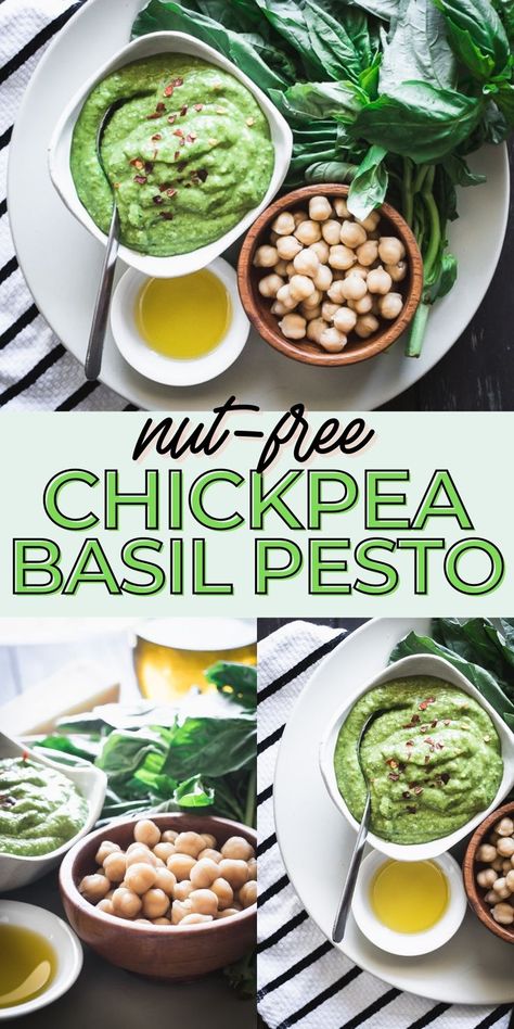 Pesto Recipe Without Cheese, Pesto Recipe No Nuts, Pesto Recipe Without Pine, Chickpea Pesto, Healthy Sauce, Vegan Pesto Recipe, Nut Free Pesto, Basil Pesto Recipe, Pesto Sauce Recipe