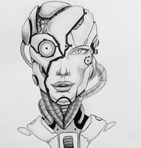 Robot Person Drawing, Robot Parts Drawing, Human Robotics Drawing, Cyberpunk Drawing Sketch Simple, Futuristic Drawing Ideas, Robot Head Concept Art, Robot Art Drawing Sketch, Robot Eyes Drawing, Cyberpunk Drawing Sketch