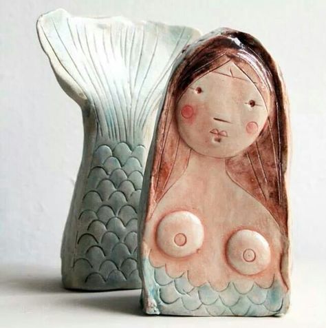 Nice Ceramic People, Mermaid Song, Female Sculpture, Mermaid Sculpture, Sea Flowers, Mermaid Figurine, Seaside Art, Cerámica Ideas, Small Figurines