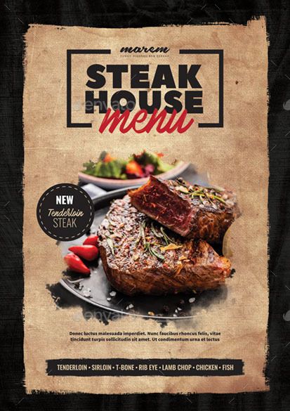 Steak Menu Design, Steak House Menu, Steak Menu, Menu Design Inspiration, Marketing Powerpoint, Menu Layout, Premium Meat, Menu Flyer, Food Banner