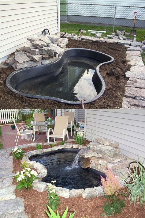 Diy Pond Ideas, Patio Water Feature, Small Backyard Ponds, Diy Ponds Backyard, Taman Air, Garden Pond Design, Outdoor Ponds, Diy Pond, Diy Garden Fountains