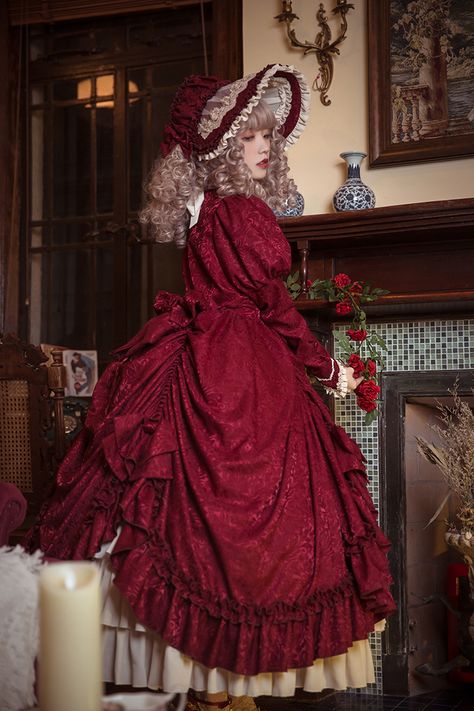 Red Victorian Dress, Pink Purple Dress, Special Dress, Dark Green Dress, Op Dress, Period Dress, Classic Lolita, Frilly Dresses, Red Velvet Dress