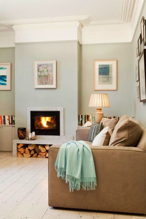 Farrow and Ball Light Blue Light Blue Painted Walls, Farrow And Ball Light Blue, Light Blue Living Room, Molding Ideas, Blue Painted Walls, Light Blue Paints, Farrow And Ball, Blue Living Room, Country Style Homes