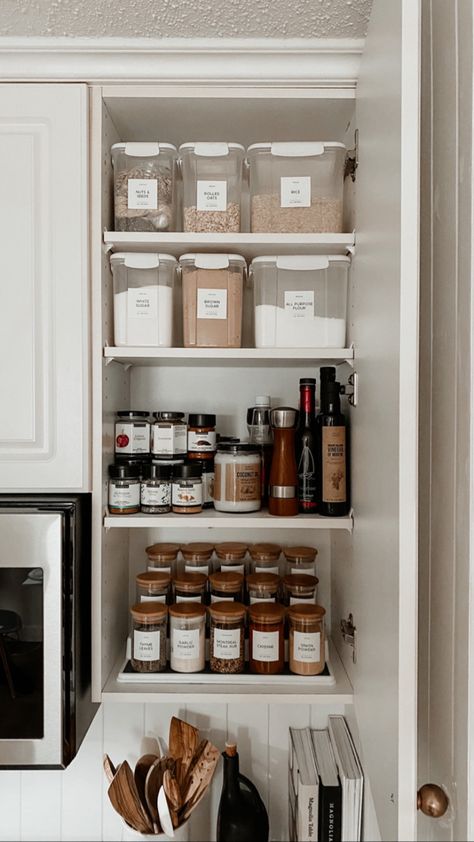 Cupboard Organization, Spice Cupboard, Kitchen Cupboard Organization, Glass Cabinets, Aesthetic House, Small Kitchen Organization, House Organisation, Kitchen Organization Pantry, Kitchen Organisation