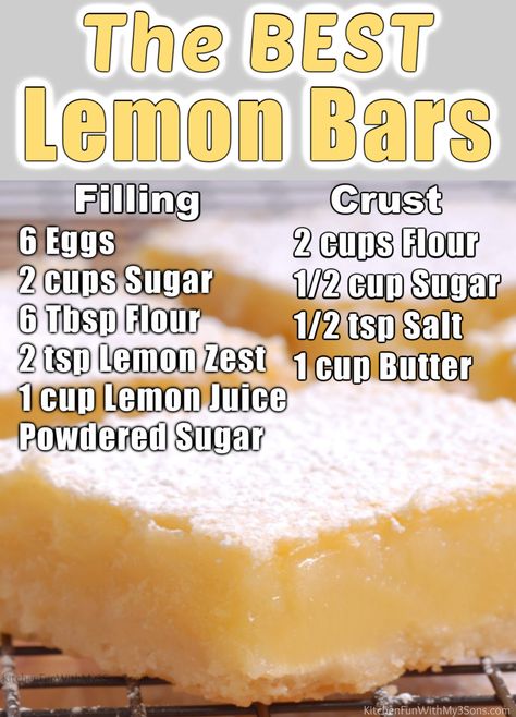 These Lemon Bars and made with a soft shortbread crust and a tangy lemon filling. Homemade lemon squares are so easy and refreshing! Quick Lemon Bars, Shortbread Crust Recipe, Delicious Lemon Desserts, Homemade Lemon Bars, Tasty Sweets, Best Lemon Bars, Easy Bar Recipes, Lemon Bars Easy, Lemon Cheesecake Bars