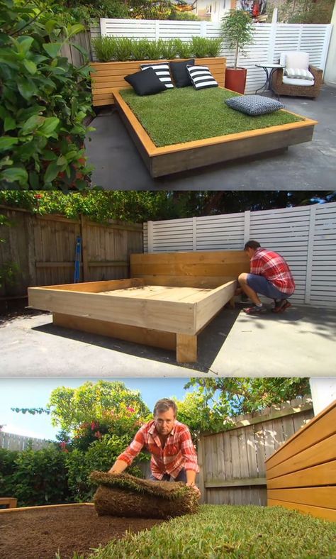 Grass Bed, Grass Landscape, Taman Air, Back Gardens, Garden Cottage, Diy Outdoor Furniture, Diy Backyard, Outdoor Projects, Landscaping Ideas