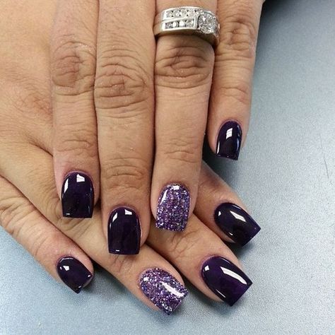 50 Gel Nails Designs That Are All Your Fingertips Need To Steal The Show Purple Nail Art Designs, Purple Gel Nails, Dark Purple Nails, Dark Nail Polish, Purple Nail Art, Nails 2018, Purple Nail Designs, Gel Nail Design, Dark Nails