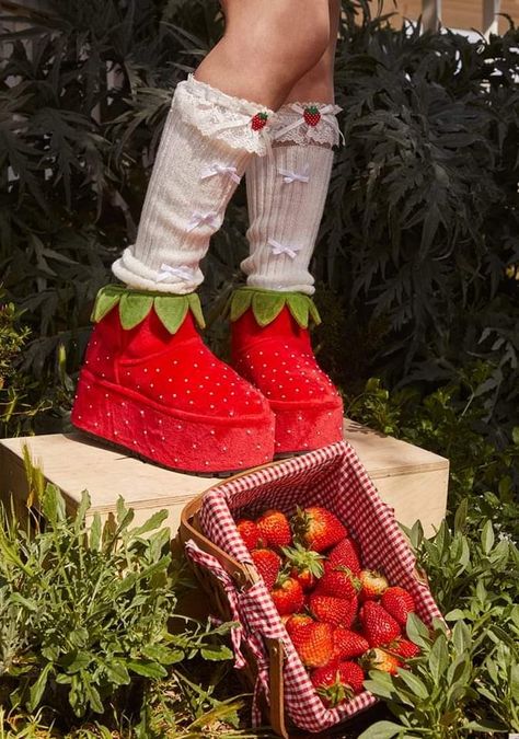 Moldy Strawberry, Funky Shoes, Sugar Thrillz, Exclusive Clothing, Stage Costume, Pretty Shoes, Back In Stock, Slipper Boots, Strawberry Shortcake