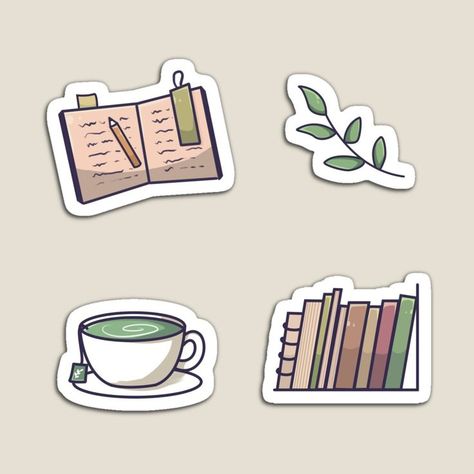 The design contains a studying notebook, a cozy leaf, a matcha tea and a mini bookshelf. Study Cute Sticker, Study Aesthetic Drawing, Study Stickers Aesthetic, Stickers For Studying, Study Stickers Student, Exam Stickers, Studying Stickers, Bilingual Quotes, Exam Pictures