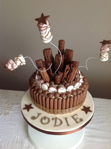 Chocolate explosion - by Jo9071 @ CakesDecor.com - cake decorating website Bajan Food, Chocolate Explosion Cake, Barney Party, Explosion Cake, Malteser Cake, Kitkat Cake, 18th Cake, Side Order, Cake Hacks