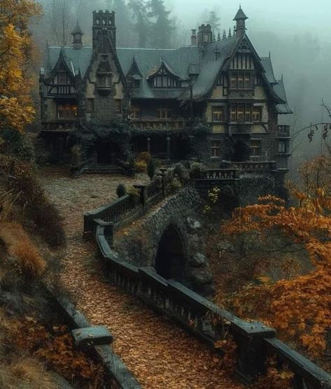 Aka Aesthetic, Gothic Fireplace, Gothic Manor, Spooky Houses, Creepy Houses, Dark Home Decor, Spooky House, Dark Home, Fantasy Homes