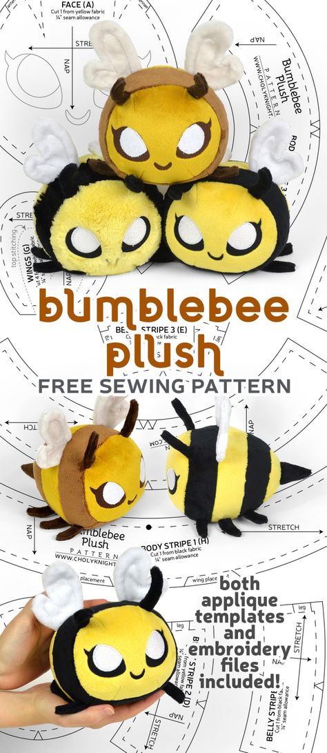 Free Pattern Friday! Bumblebee Plush – Choly Knight Plushie Patterns Free, Simple Plushie Patterns, Sewing Patterns Plushies, Cute Sewing Ideas, Plush Sewing Patterns, Choly Knight, Plush Sewing, Free Friday, Diy Sy