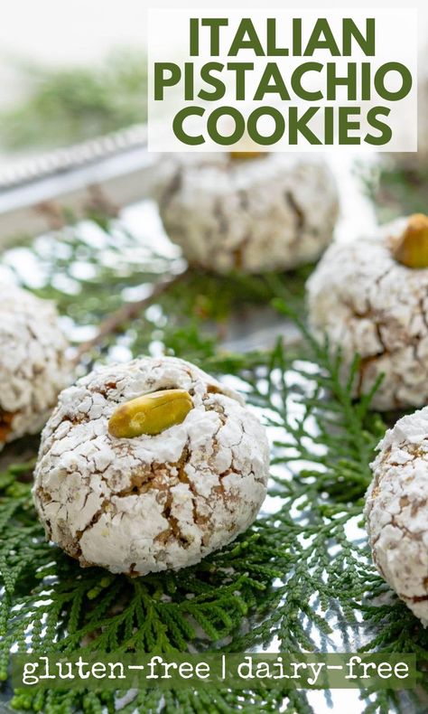 Italian Moon Cookies, Gluten Free Pignoli Cookies, Chewy Pistachio Cookies, Gluten Free Italian Cookie Recipes, Sugar Free Pistachio Dessert, Vegan Italian Cookies, Lemon Pistachio Cookies, Gluten Free Pistachio Cookies, Riccota Cookies Italian