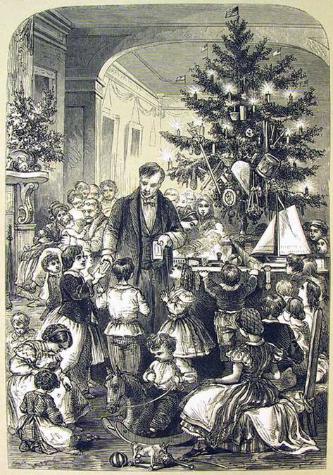 Christmas Rivals New Year’s Day By the mid-nineteenth century, the celebration of Christmas Day in New York City had grown to such an extent as to rival the New Year’s Day festivities. (For a history and description of New Year’s Day celebration in New York, see my blog post of December, 2017: “This Fine Old … 1860s Christmas, Victorian Christmas Tree, Christmas History, Old Time Christmas, Christmas Poems, Antique Illustration, Old Fashioned Christmas, Antique Christmas, Christmas Past