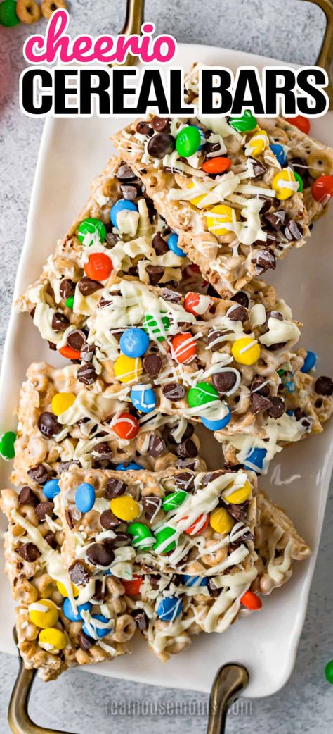 Treats Made With Cheerios, Cheerios And Marshmallows, Cherrios Bars Marshmallow Peanut Butter, Cherios Recipes, Cheerio Cereal Bars, Recipe Using Cheerios, Cheerio Recipes, Wic Recipes, Cereal Treat Bars