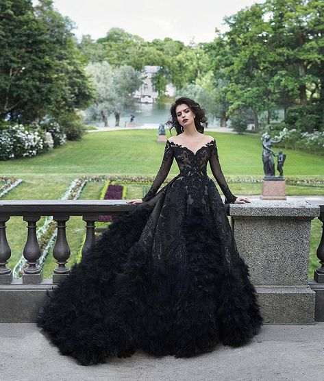 Black Lace Ball Gown, Black Wedding Dress Gothic, Gothic Glamour, Black Wedding Gowns, Long Sleeve Ball Gowns, Glamour Wedding, Black Ball Gown, Gothic Wedding Dress, Lace Ball Gowns