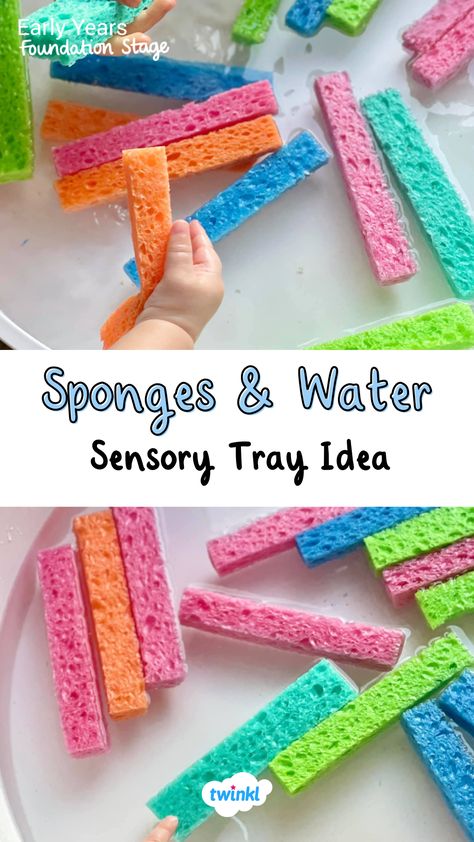 This sensory water tray idea is a great sensory activity! Perfect for any baby sensory play. Thanks to Bright Little Brains One Year Sensory Activities, Sensory Bins Montessori, Sensory Play With Beans, Cleaning Sensory Bin, Under 2s Activities, Science For One Year Olds, Nursery Room Activities Childcare, Hello Sensory Play, Sensory Preschool Ideas