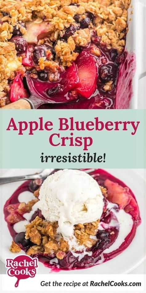 Apple Blueberry Crisp, Peach Blueberry Crisp, Blueberry Crumble Recipes, Blueberry Crisp Recipe, Fruit Crisp Recipe, Crisp Recipes, Oatmeal Crisp, Crisp Desserts, Apple Blueberry