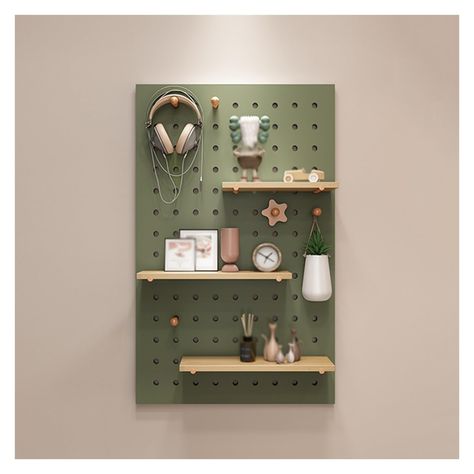 PRICES MAY VARY. 【CREATIVE COMBINATION】Arrange the pegboards in different ways to make the most of your space. Or try laying them out separately alongside your furniture for unexpected results. With shelves and hooks, the possibilities are endless. 【PEGBOARD WALL ORGANIZER】Pegboard panels are made of Solid Wood, sturdy, scratch resistant and easy to clean. The wood Hooks will hold the weight of all your tools. 【EXTRA STORAGE SPACE】This Pegboard Combination Kit is removable. With different kinds Pegboard Color Ideas, Crates On Wall Bedroom, Hanging Office Organizer, Peg Board Home Office, Office Decor Storage, Large Hole Pegboard, Gaming Pegboard Ideas, Board Game Shelf Organization, Playroom Shelves Wall