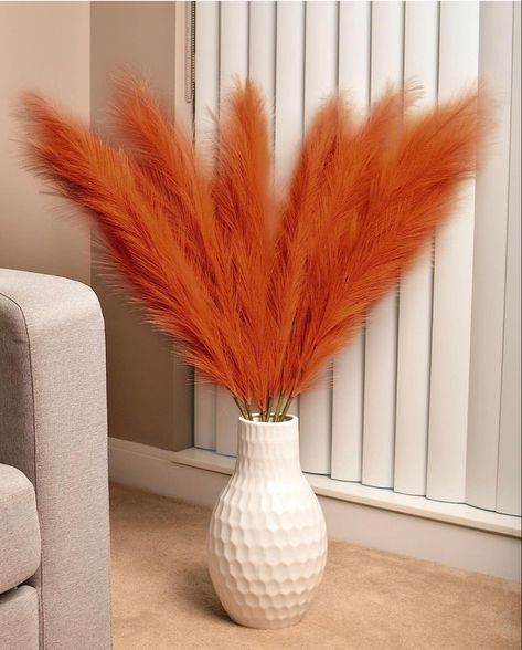 MAXROCK Faux Pampas Grass, 3PCS Large Tall 43'' Fluffy Artificial Pampas Grass, Fake Pompous Grass for Boho Decor Home Kitchen Wedding Decoration Floor Vase Filler Living Room Decor Burnt Orange, Burnt Orange Living Room Decor, Burnt Orange Living Room, Brown Pampas, Floor Vase Fillers, Floor Vase Decor, Feather Flowers, Faux Pampas, Wedding Bedroom