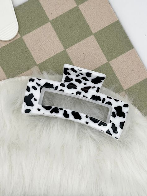 "Super cute, black and white cow print rectangle shaped hair clip. Perfect for any hair type! Size is approx. 3.3\" in length and 2\" in height. Grade B products have very slight misprints or lines, none of which affect the usage or quality of the clip. None of the imperfections can be noticed unless you are specifically looking for them." Cow Things Products, Cow Things Aesthetic, Cow Print Claw Clip, Cow Print Accessories, Cow Print Items, Cute Cow Stuff, Cow Print Gifts, Cow Print Things, Cow Print Clothes