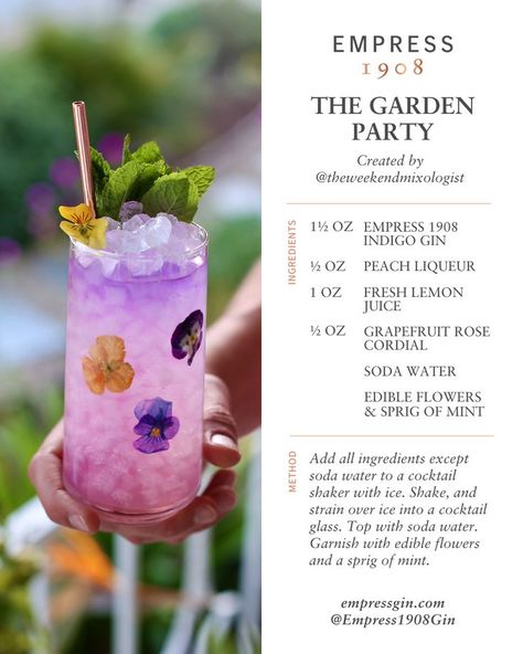 Garden Party Drinks Cocktails, Flower Themed Cocktails, Cocktail Tea Party, Spring Alcholic Drinks, Garden Themed Cocktails, Afternoon Tea Cocktails, Spring Mocktail Ideas, Summer Night Garden Party, Ostara Drinks