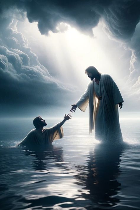 Jesus wallpaper art for your phone of Christ walking on water and saving Peter Peter Walks On Water, Jesus Love Images, Jesus Background, Jesus And Mary, Jesus Drawings, Jesus Christ Painting, Jesus Artwork, Pictures Of Christ, Jesus Christ Artwork